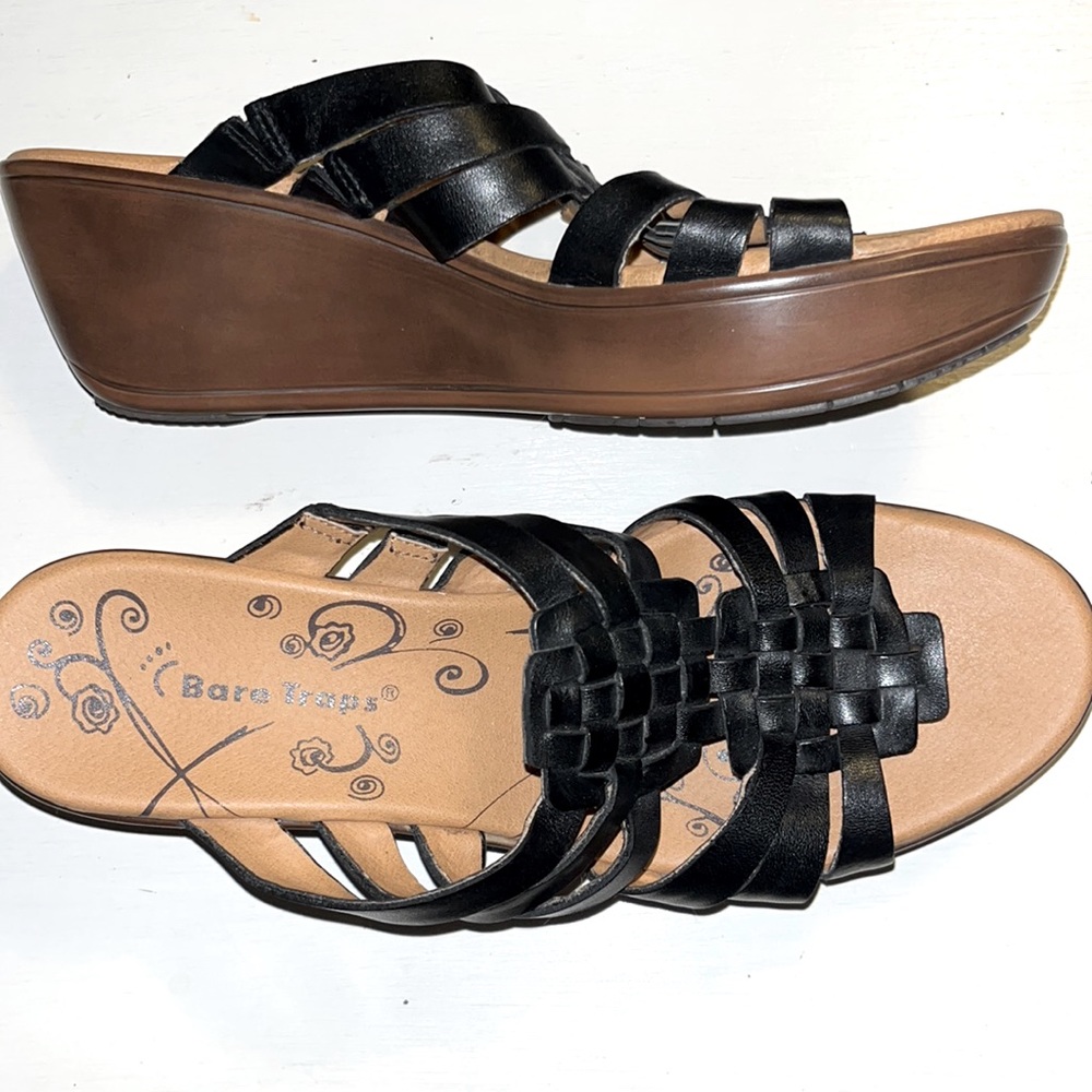 BARE TRAPS WOMEN SHOES/SANDALS SIZE 8.5 BRAIDED LEATHER BLACK
